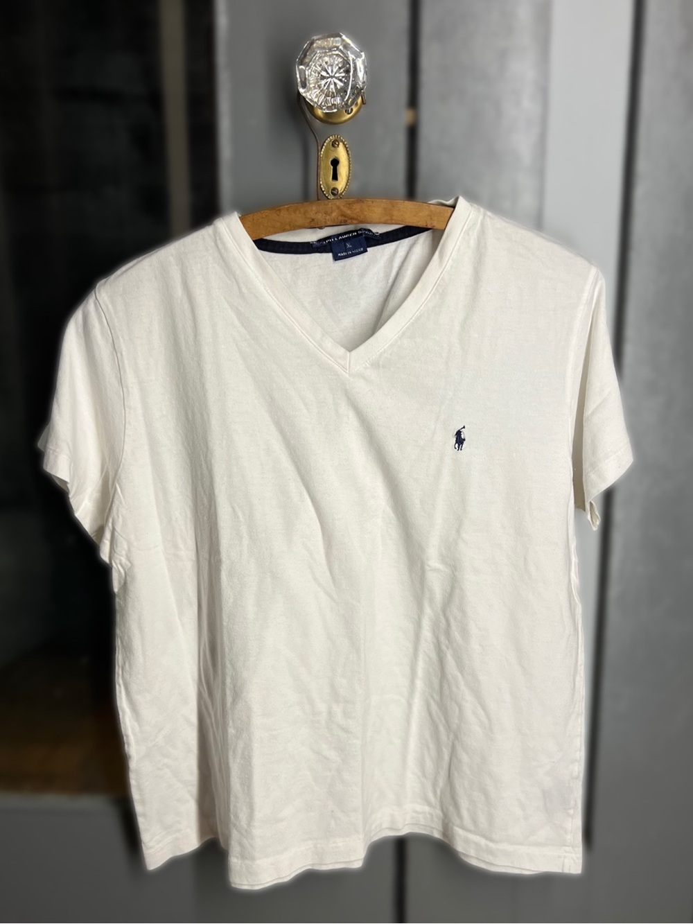 Polo by Ralph Lauren Cream V-Neck Logo Tee